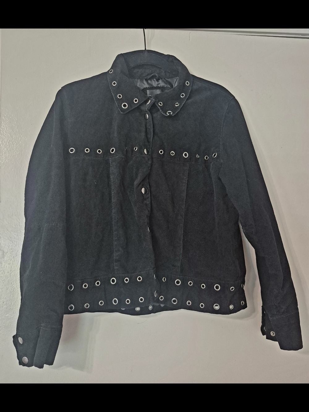 Robert Louis Black Suede Eyelet-Trim Jacket